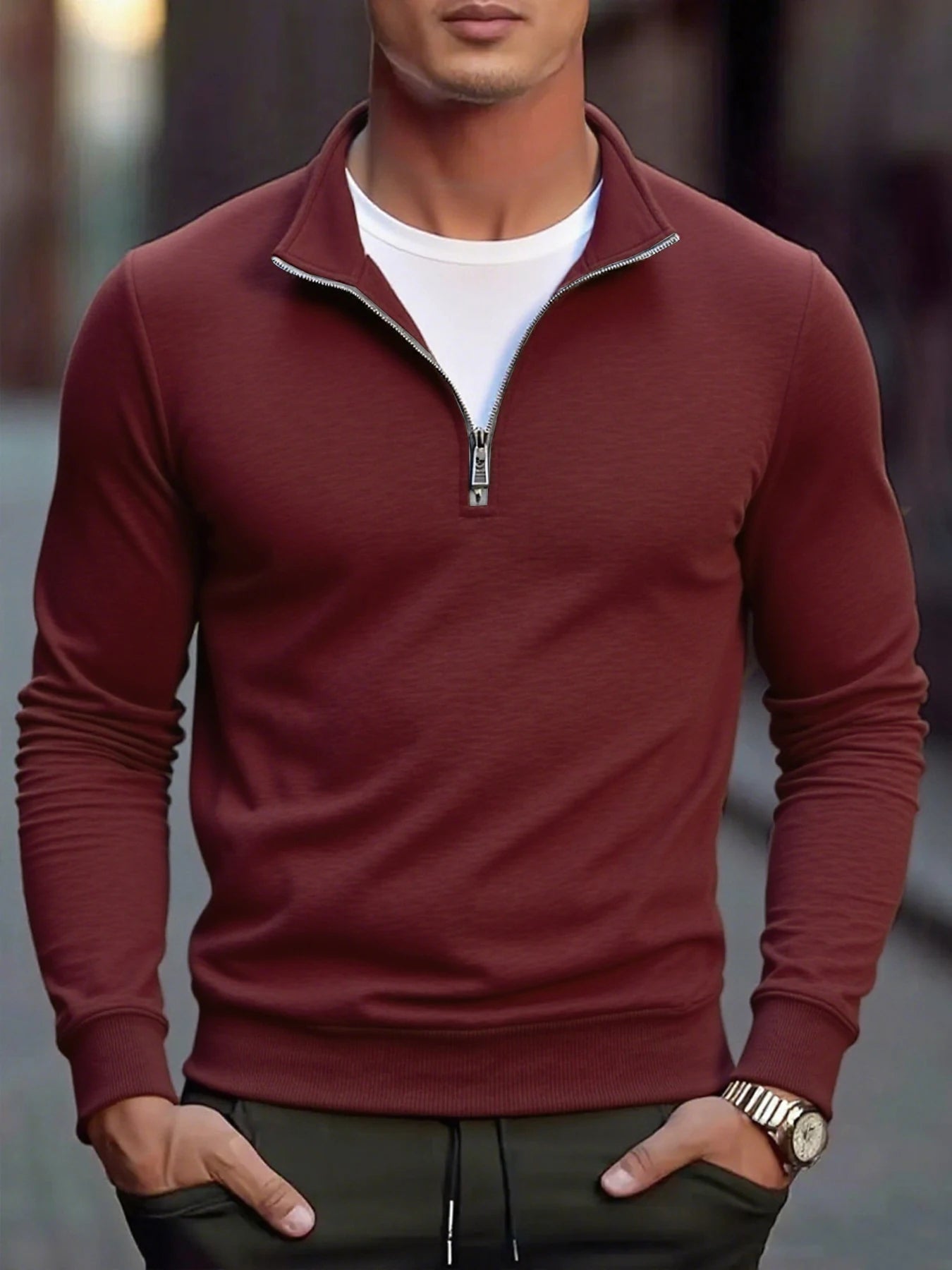 Men's Lightweight Quarter Zip Pullover Sweatshirt - Slim Fit Mock Neck Knit Sweater for Fall Outdoor Wear